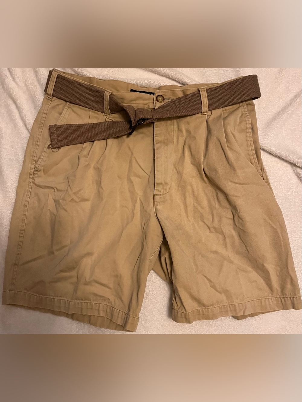Structure Men's Tan Flat Front Shorts with Web Belt
